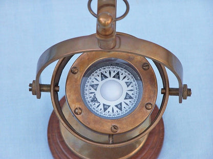 Antique Brass Hanging Compass 8""
