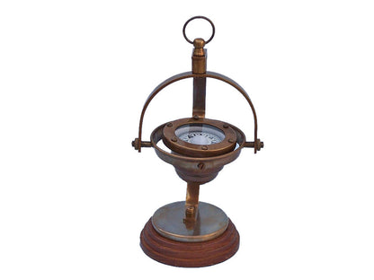 Antique Brass Hanging Compass 8""