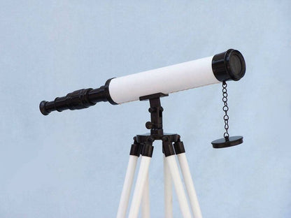 Floor Standing Bronze with White Leather Harbor Master Telescope 50""