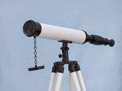 Floor Standing Bronze with White Leather Harbor Master Telescope 50""