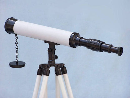 Floor Standing Bronze with White Leather Harbor Master Telescope 50""