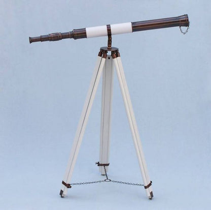Admirals Floor Standing Antique Copper with White Leather Telescope 60""