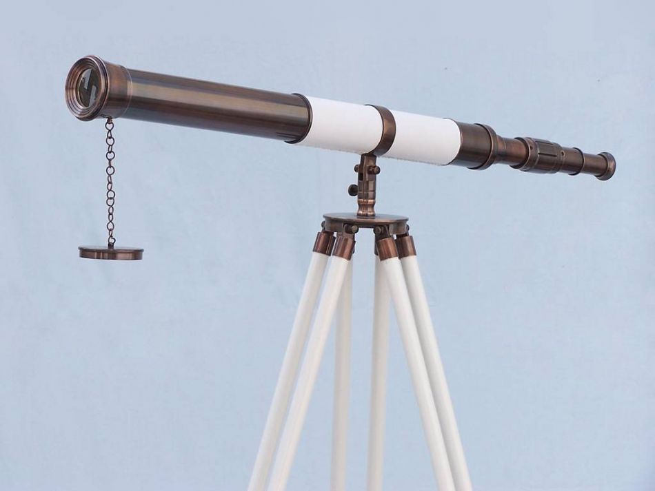 Admirals Floor Standing Antique Copper with White Leather Telescope 60""
