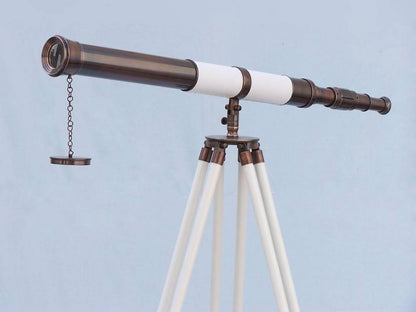 Admirals Floor Standing Antique Copper with White Leather Telescope 60""