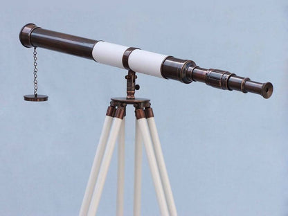 Admirals Floor Standing Antique Copper with White Leather Telescope 60""