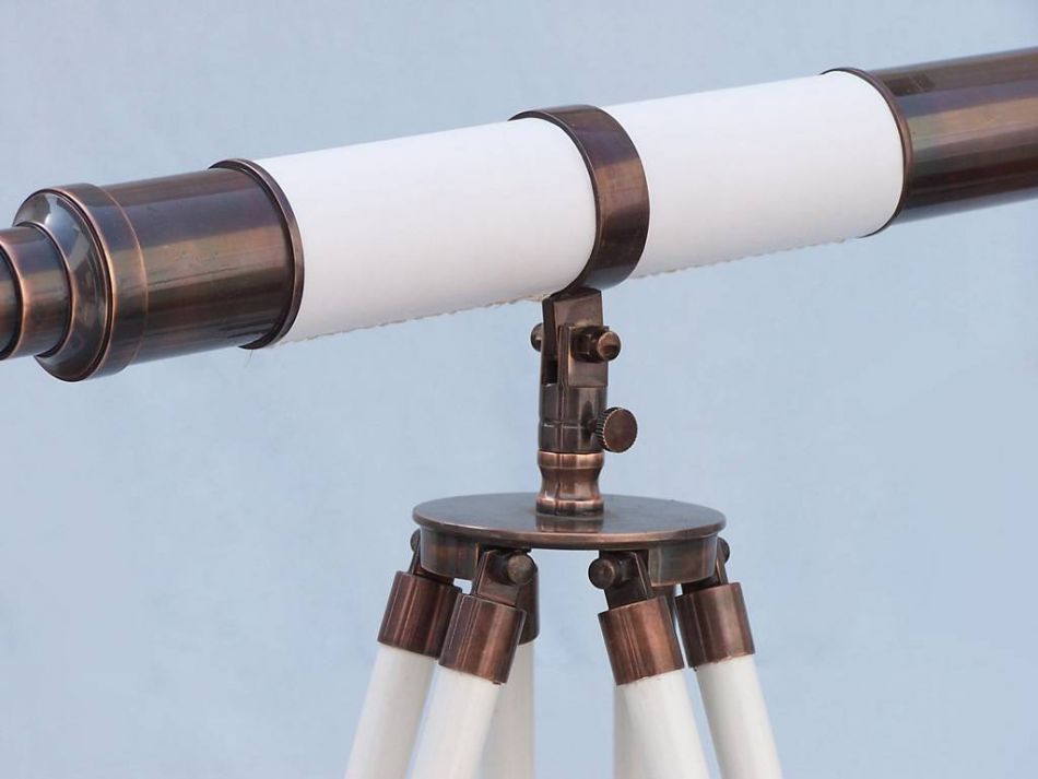 Admirals Floor Standing Antique Copper with White Leather Telescope 60""