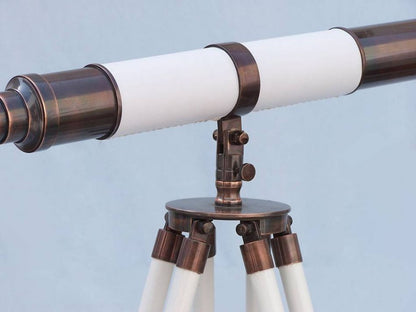 Admirals Floor Standing Antique Copper with White Leather Telescope 60""