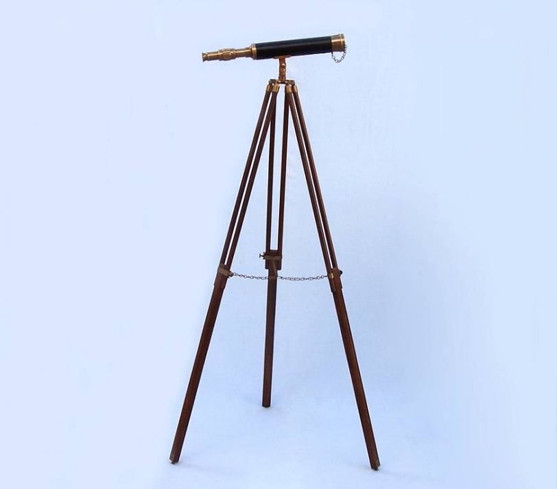 Floor Standing Antique Brass With Leather Harbor Master Telescope 50""
