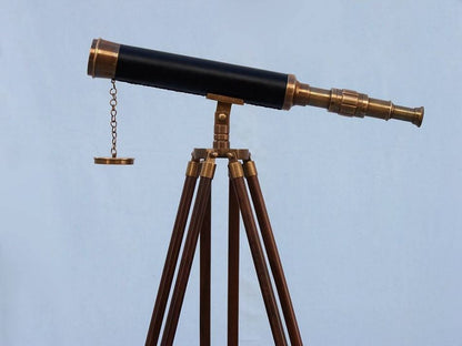 Floor Standing Antique Brass With Leather Harbor Master Telescope 50""