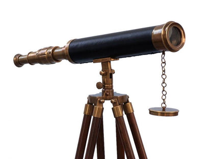 Floor Standing Antique Brass With Leather Harbor Master Telescope 50""