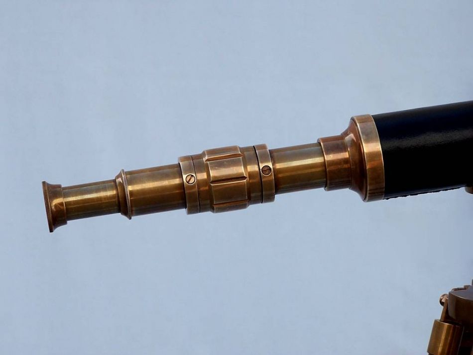 Floor Standing Antique Brass With Leather Harbor Master Telescope 50""