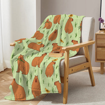 1 Pce Of Flannel Bird And Capybara Combined Pattern Soft And Fluffy Multifunctional Outdoor Beach Camping Living Room Sofa Office Nap Printed Blanket