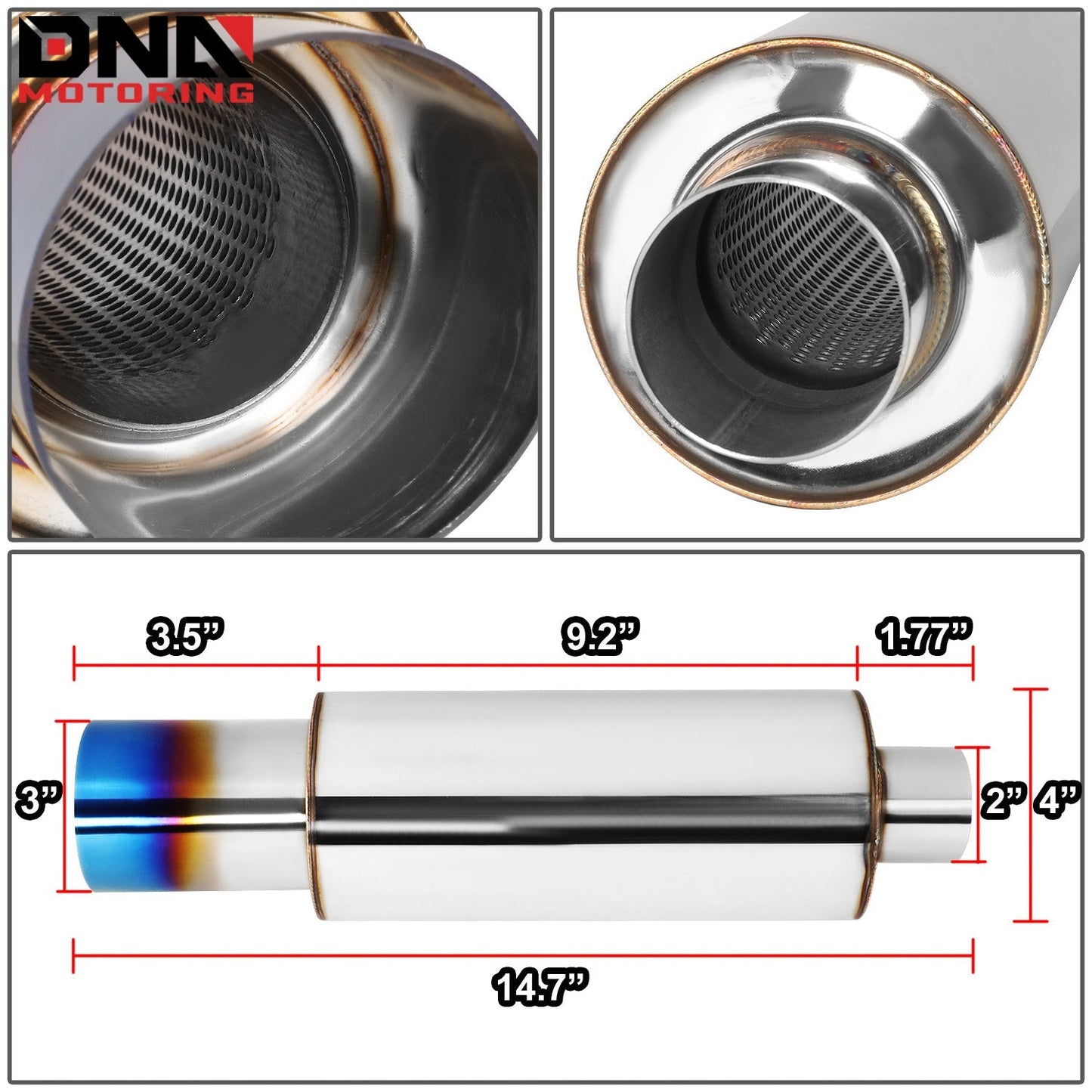 DNA MOTORING Stainless Steel Straight-Through Exhaust Muffler