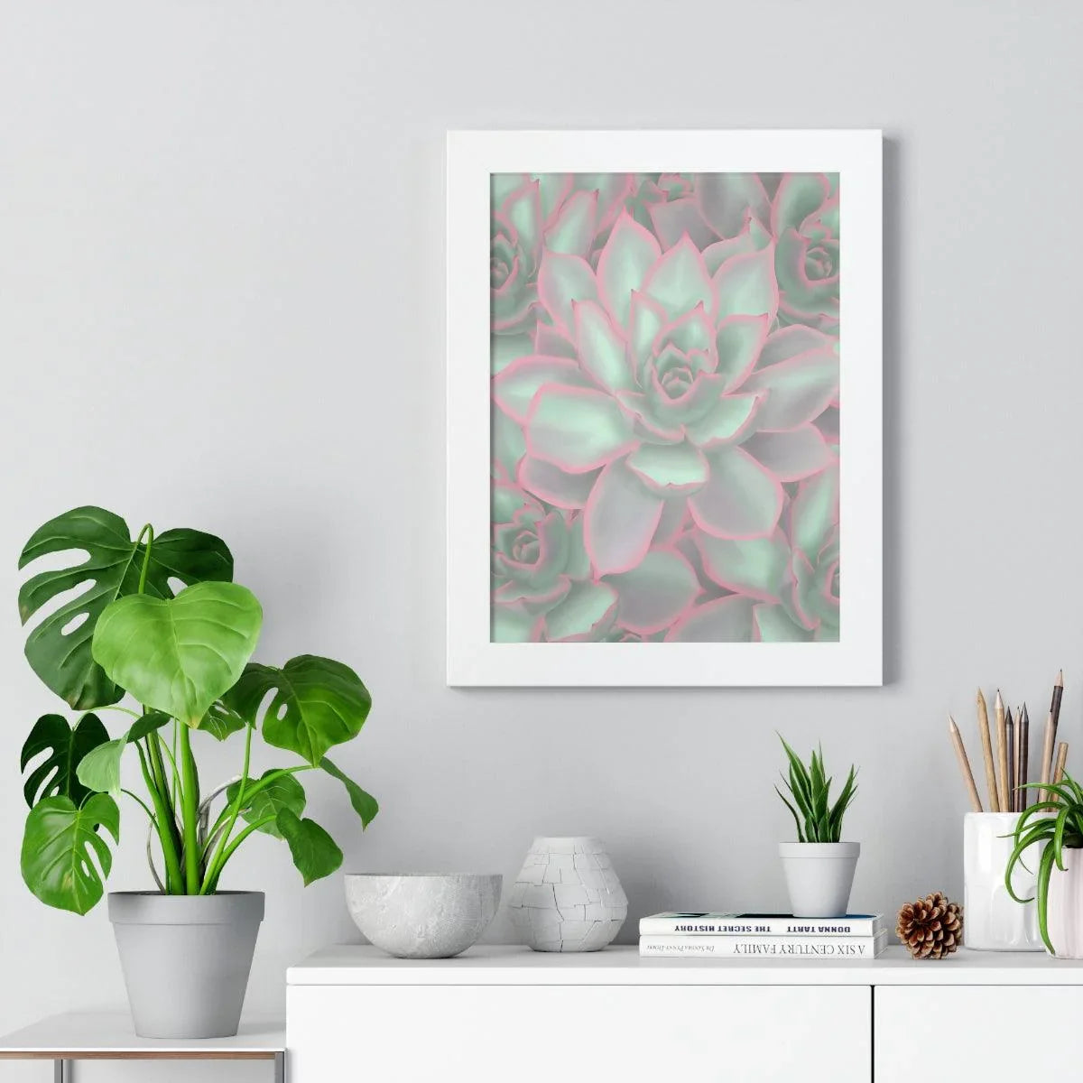 Echeveria Violet Queen Succulent Pattern Framed Print – Botanical Wall Art