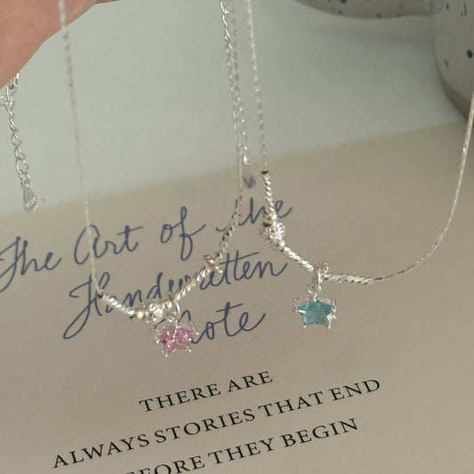 S925 Silver Niche Sweet Color-Diamond Star Collarbone Necklace
