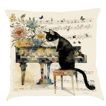 Musical Cats Printed Cotton Linen Pillowcase