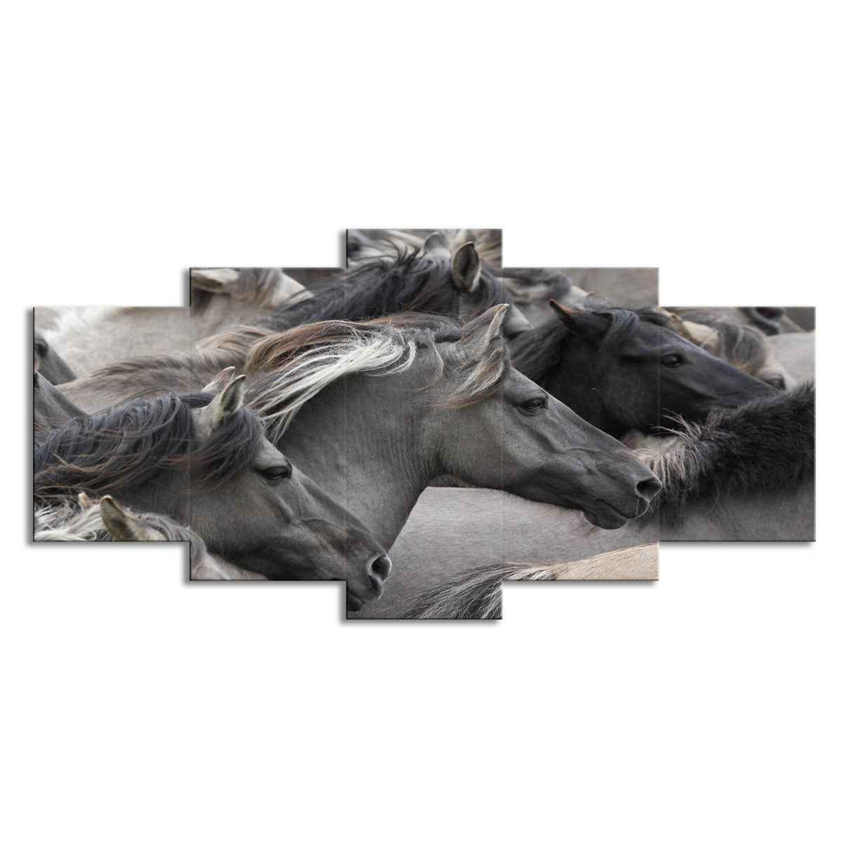 5-piece Grey And Black Horse Group Wall Art For Living Room And Bedroom Home Decor