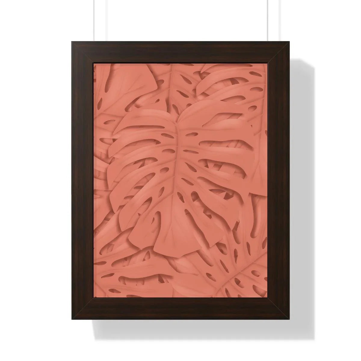 Coral Monstera Framed Print – Botanical Wall Art
