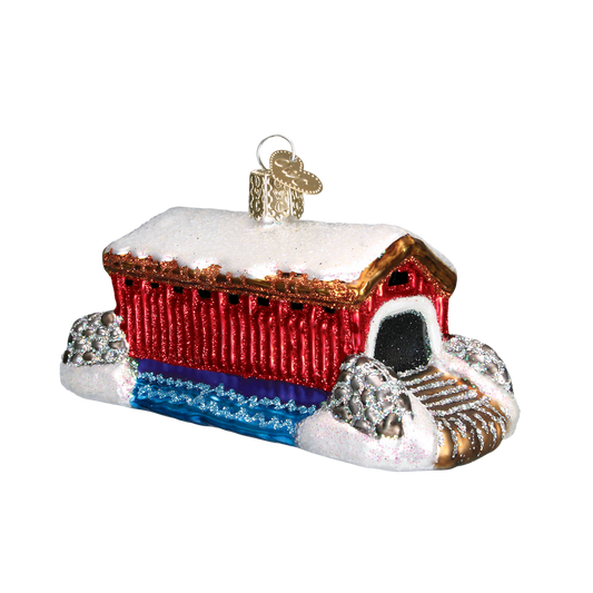 Covered Bridge Glass Blown Ornament