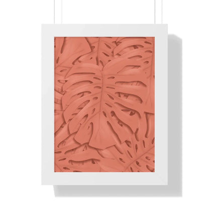 Coral Monstera Framed Print – Botanical Wall Art