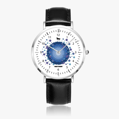 165. NESTDEER Ultra-Thin Leather Strap Quartz Watch (Silver With Indicators)