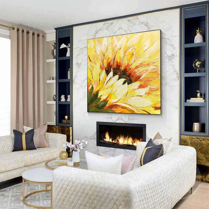 Hand-Painted Oil Painting On Canvas Abstract Sunflower Flowers Painting Modern Wall Art Landscape Painting Living Room Home Office Decor Frameless