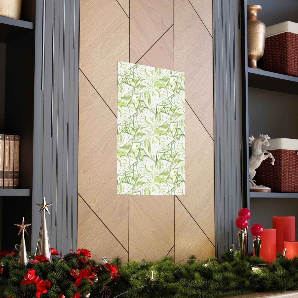 Snow Queen Pothos Pattern Botanical Print – Unframed Wall Art
