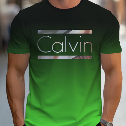Summer Men'S 3D Digital Printing, Cool Gradual Change: "Calvin" Printed T-Shirt, Casual And Comfortable Versatile Men'S Round Neck Short Sleeves, Suitable for Daily And Sports Wear
