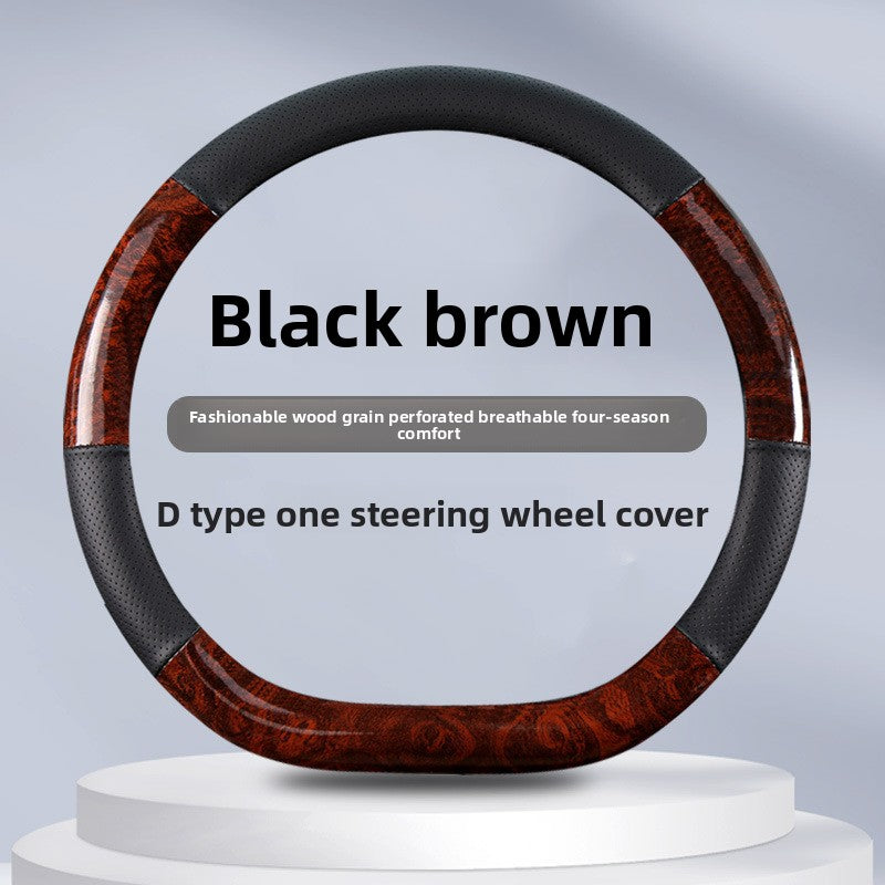 Non-Slip Steering Wheel Cover Compatible for - Breathable Imitation Wood with Red Wood Grain Pattern, Direct Fit Car Steering Grip (No Inner) - Interior Upgrade Wheel Cover