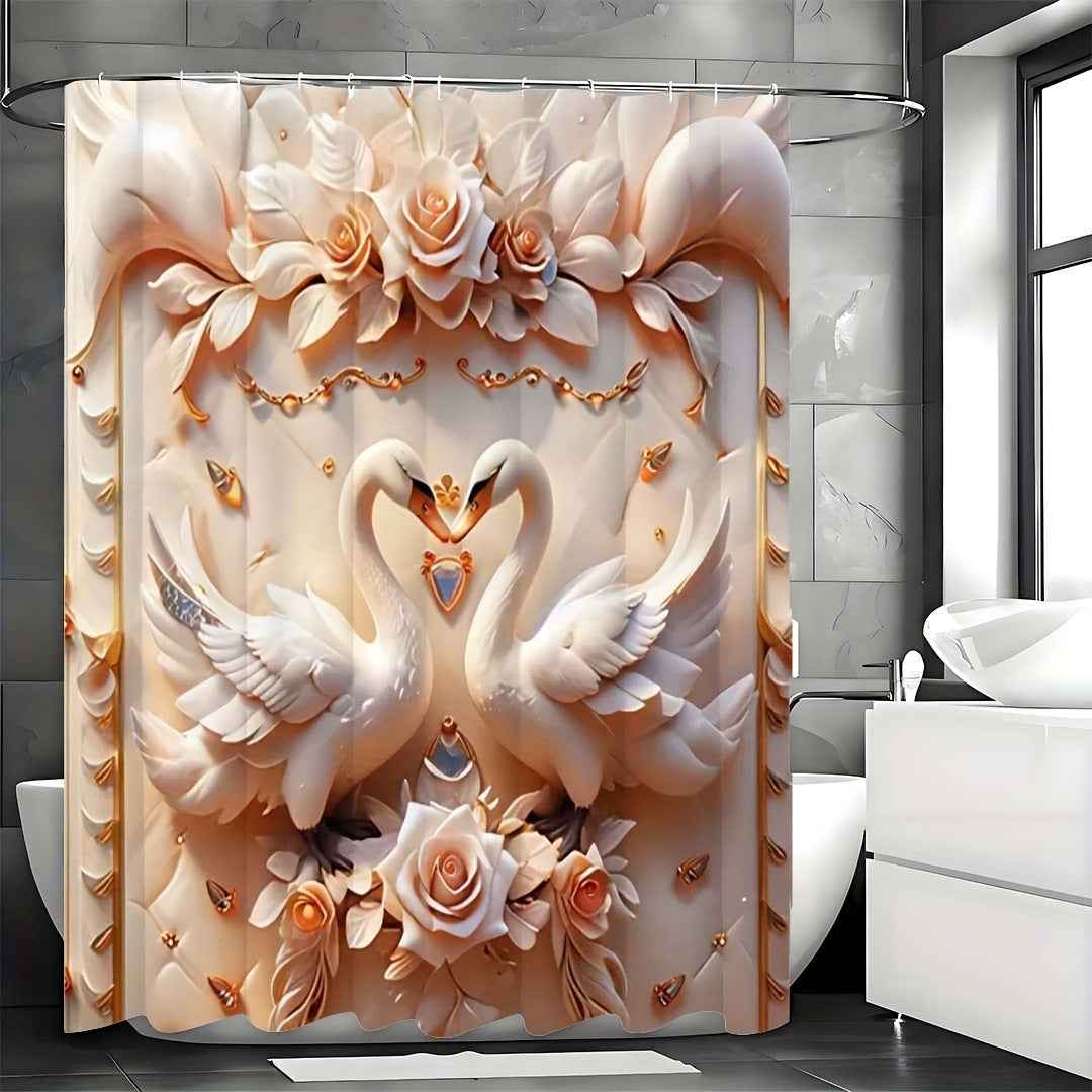 Creative 3D Swan Shower Curtain America Europe