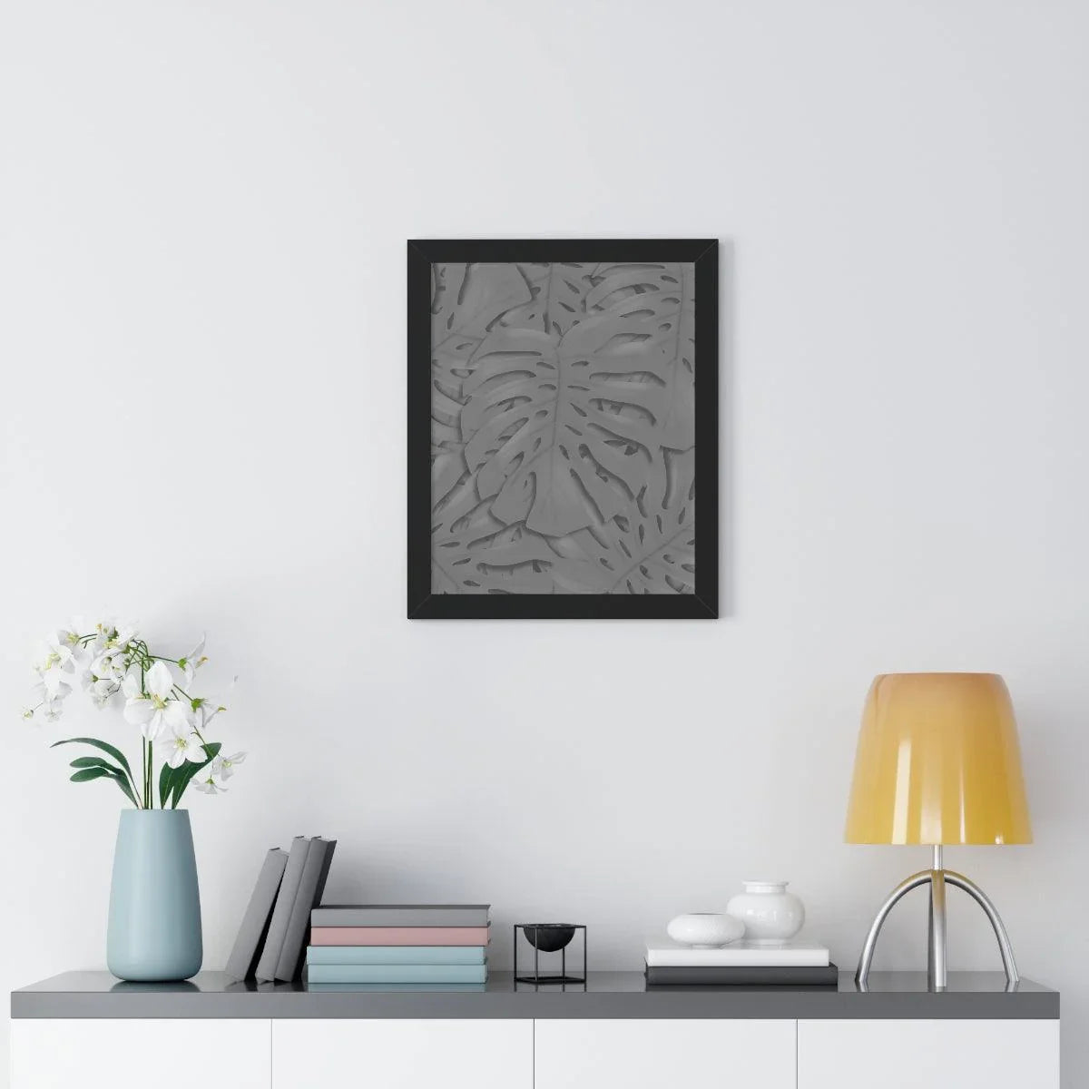 Grey Monstera Framed Print – Botanical Wall Art