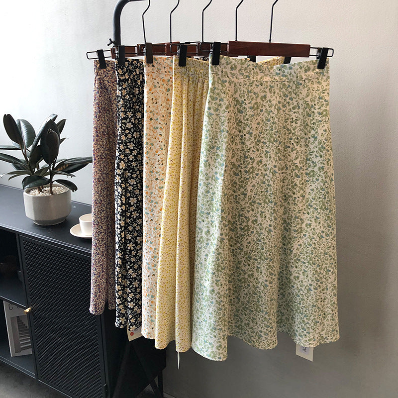Fashion Retro Gentle Floral Skirt High Waist Mid Length