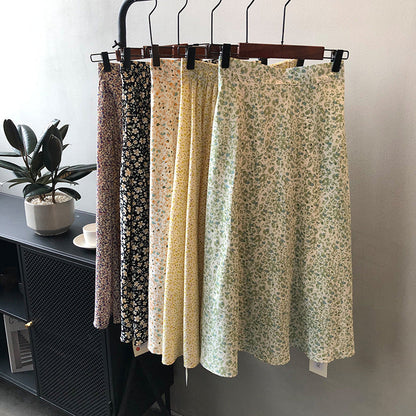 Fashion Retro Gentle Floral Skirt High Waist Mid Length