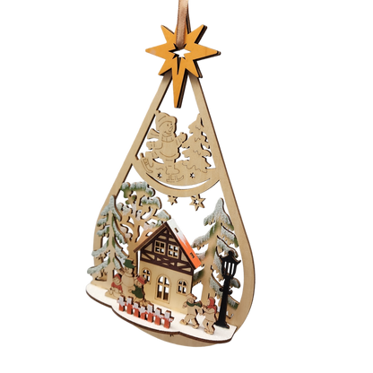 Wooden Cabin Scene Teardrop Ornament