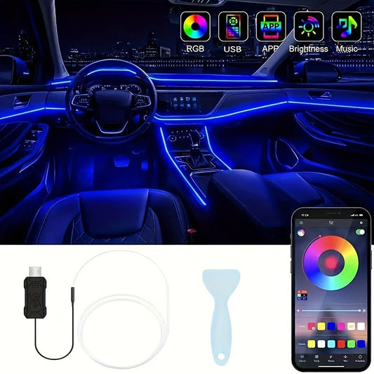 3m Interior Automotive Neon (center Console + Dashboard) with Matching Armrest Storage Box, RGB LED Light Strips for Environmental Application Control