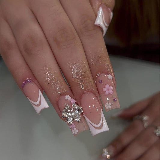 Women's Fashion French Style Bow Flower Nail Art