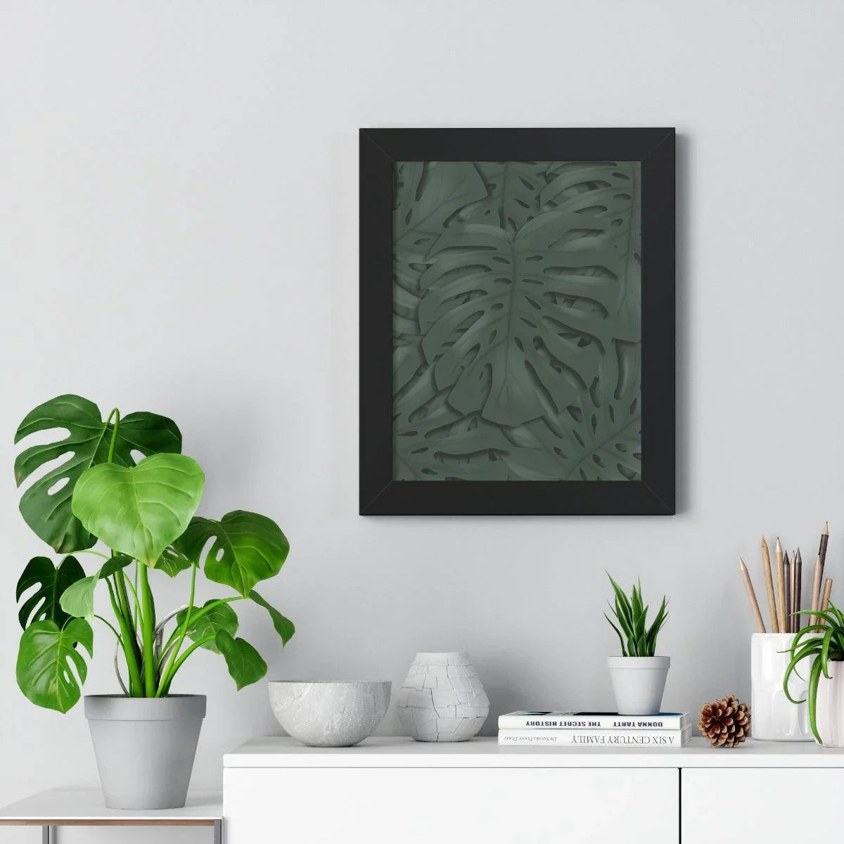 Deep Green Monstera Framed Print – Botanical Wall Art