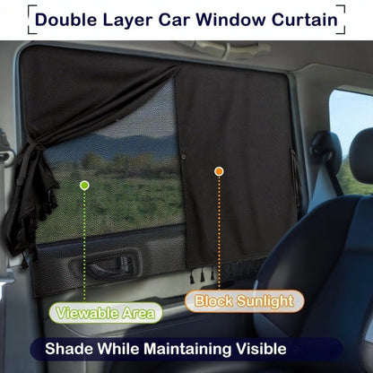 [Magnetic Car Window Shades] 2-Layer Magnetic Car Window Shades - Mesh & Blackout Fabric, Tassel Design for Side/Back Windows - Block UV Rays Privacy Curtain