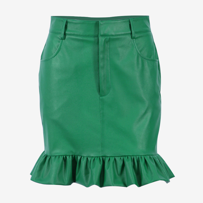 Fashion Women's High Waist Half-length Leather Skirt