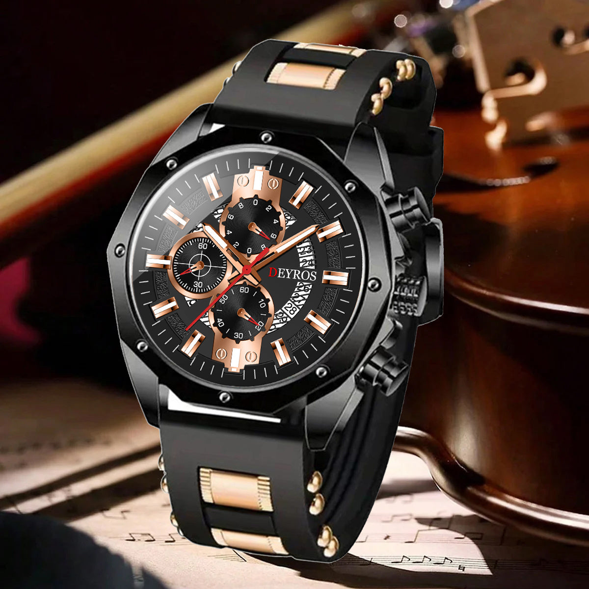 Men's Business Quartz Watch with Calendar | Durable Silicone Strap, Blue & Golden-Tone Business Casual Watch, Ideal Gift for Him