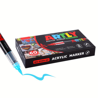 12/24/36/48/60/72Color Acrylic Paint Marker, Brush Head Can Be Used for Rock Metal Glass Wood Canvas Ceramic Plastic Art And DIY Hand-painting, Back to School Season Halloween Christmas Birthday Gifts