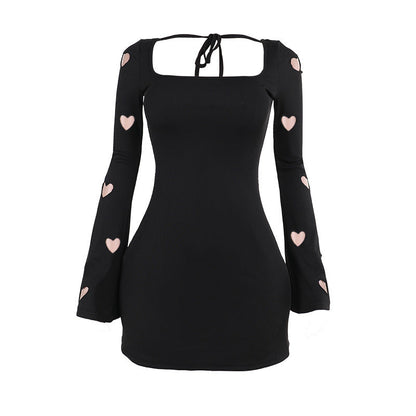 Slim-fit Knitted Love Burning Flower Long Sleeve Dress