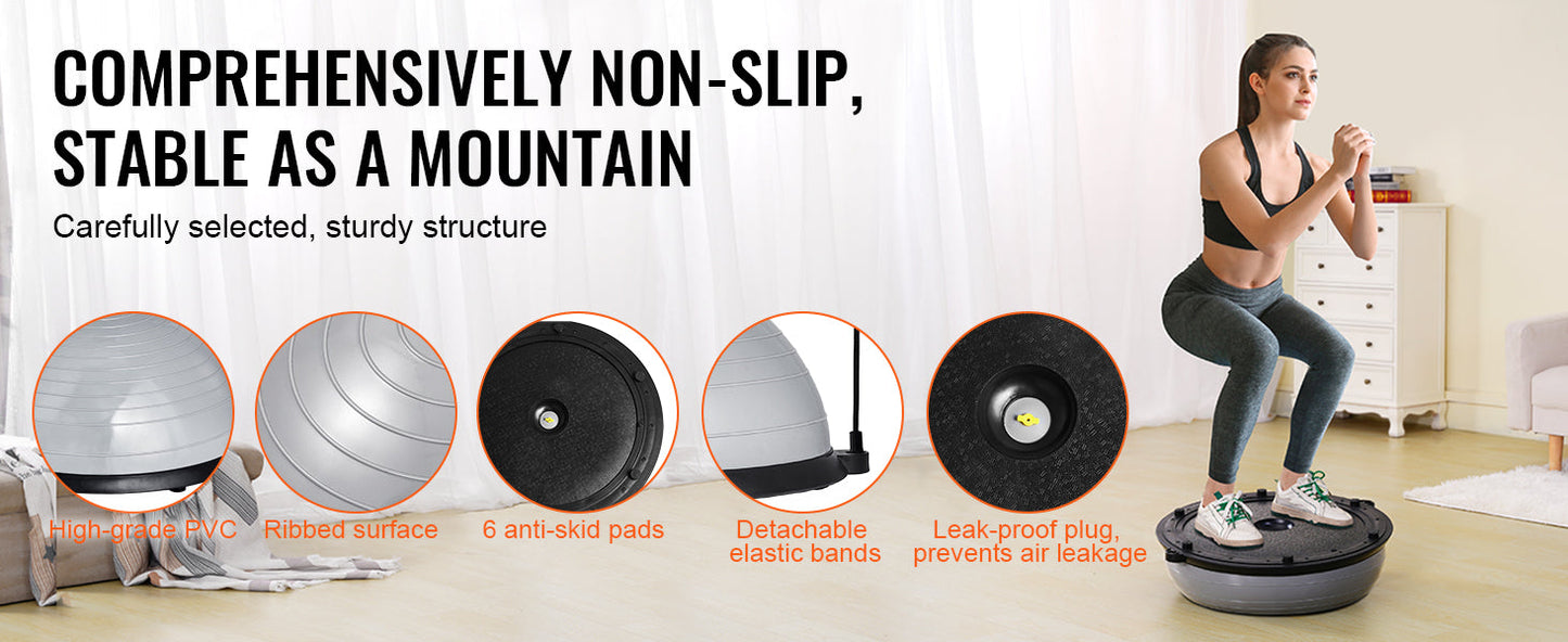 SucceBuy 23/26 inch Half Exercise Ball Trainer Balance Ball Trainer 660lbs Capacity Stability Ball Yoga Ball w/ Resistance Bands
