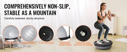 SucceBuy 23/26 inch Half Exercise Ball Trainer Balance Ball Trainer 660lbs Capacity Stability Ball Yoga Ball w/ Resistance Bands