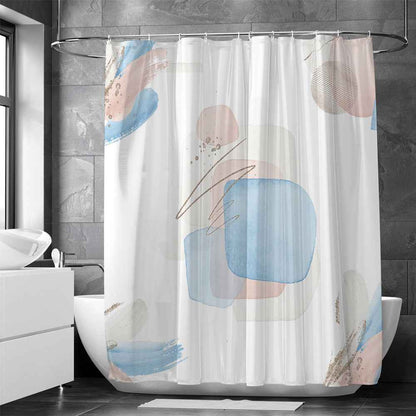 Modern Retro Neutral Waterproof Shower Curtain Set - Abstract Geometric Waffle Weave Fabric for Minimalist Bath Decor