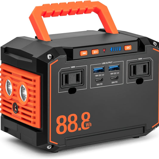 Portable Solar Generator Power Station with 30W Solar Panel & Backup Suitable for Outdoor, RV, Camping, Emergency - 24000mAh USB Portable Bank for CPAP, Laptops, Fans, Lights, for Home Use (Solar Panel Optional)