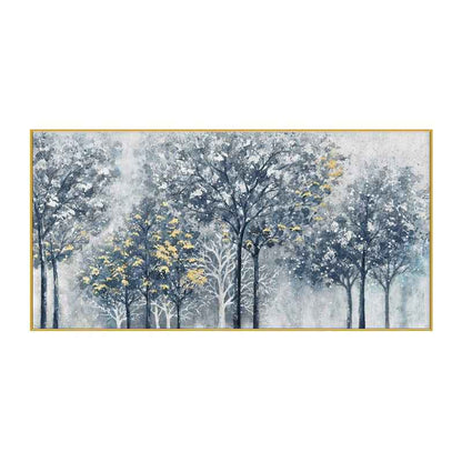 Handmade Abstract Silver-gray Forest Tree Texture Painting Wall Art On Canvas Hand Drawn New Blue And Golden Oil Painting For Home Decor