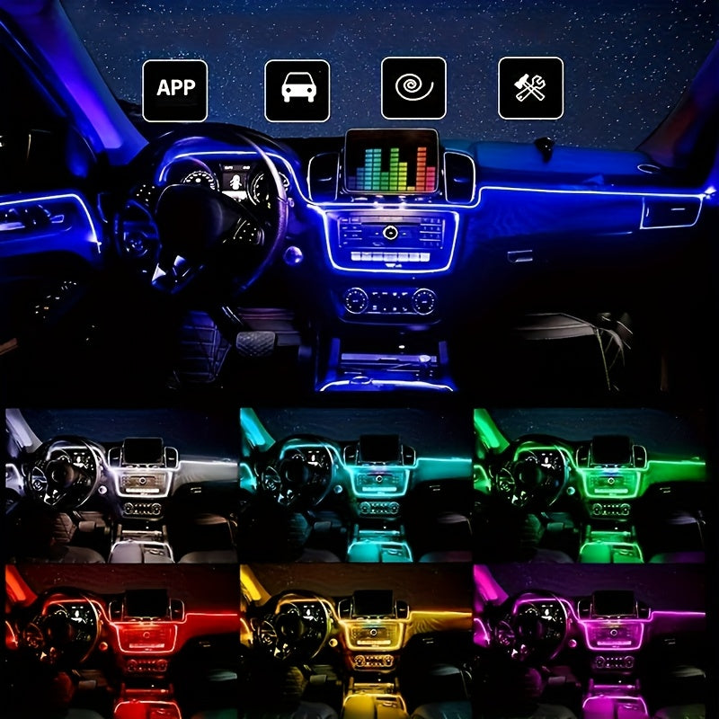 3m Interior Automotive Neon (center Console + Dashboard) with Matching Armrest Storage Box, RGB LED Light Strips for Environmental Application Control