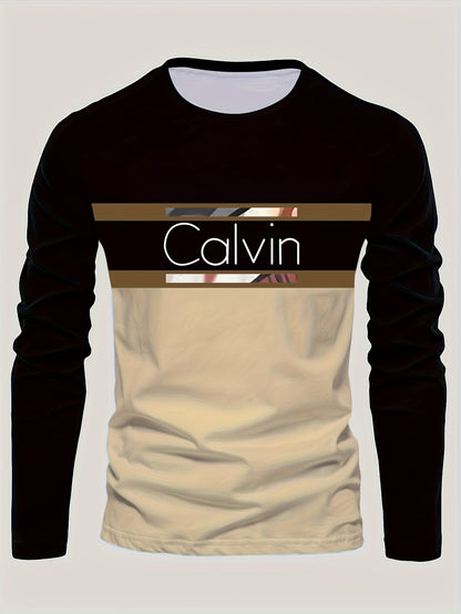 Men'S 3D Digital Printing Crew Neck Long-sleeved T-shirt | Casual Style, Slight Stretch Fabric, All Over Print, Regular Fit, Ideal for Fall/Winter, Perfect Gift for Family and Friends