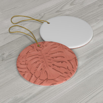 Coral Monstera Ceramic Ornament
